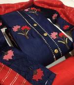 VredeVogel N blue Cotton slub Unstiched Dress Material 