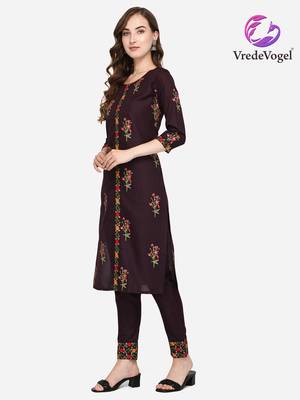 Purple embroidered cotton kurta-sets 3