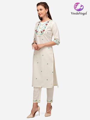 White embroidered cotton kurta-sets 2
