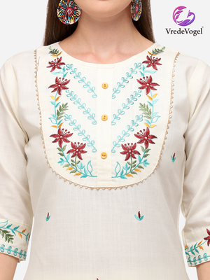 White embroidered cotton kurta-sets 4