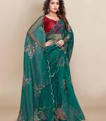 Green printed silk saree with blouse