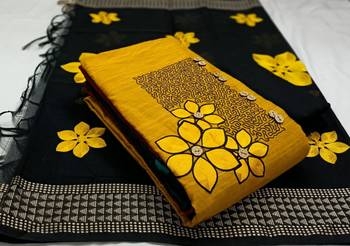 VredeVogel Yellow South slub silk Unstiched Dress Material  1