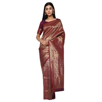 Purple Banarasi Silk Animal Design Saree with blouse 1