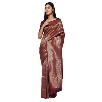 Purple Banarasi Silk Animal Design Saree with blouse 2