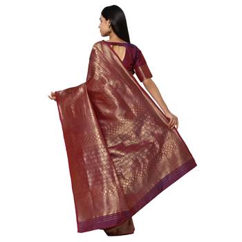 Purple Banarasi Silk Animal Design Saree with blouse 3