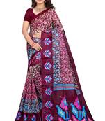 Purple printed cotton saree with blouse