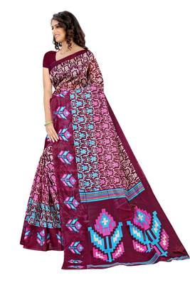 Purple printed cotton saree with blouse 2
