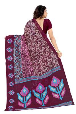 Purple printed cotton saree with blouse 3