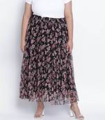 Black bean net printed and pleated lined Plus skirt