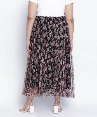 Black bean net printed and pleated lined Plus skirt 4