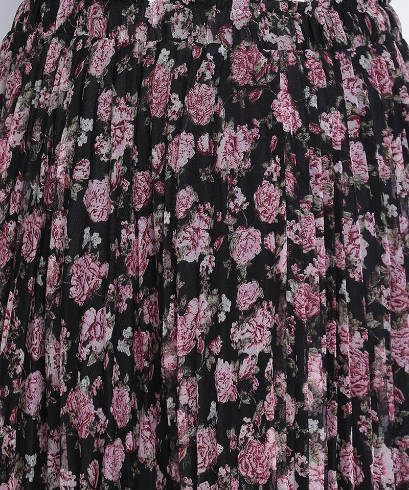 Black bean net printed and pleated lined Plus skirt