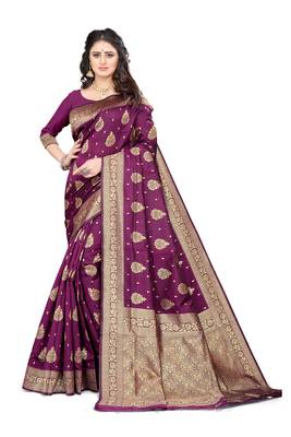 Purple woven art silk saree 1