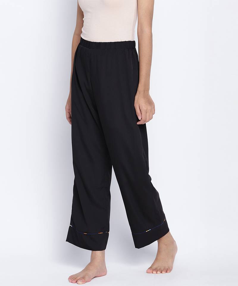 Urbanic Black fuzzy women nightwear Piping details pajama
