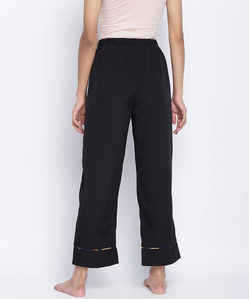 Urbanic Black fuzzy women nightwear Piping details pajama