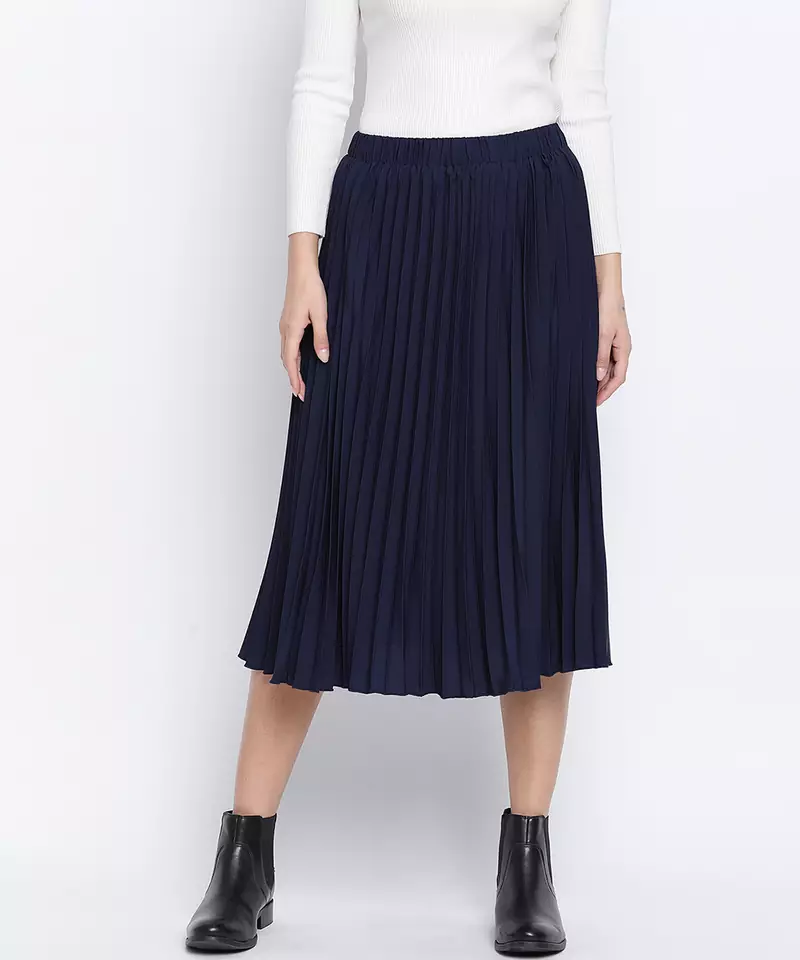 Blazed blue pleated women skirt