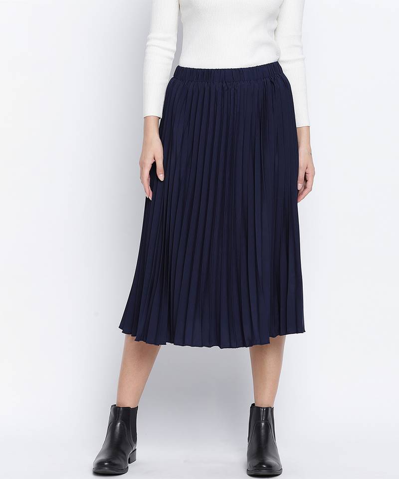 Blazed blue pleated women skirt