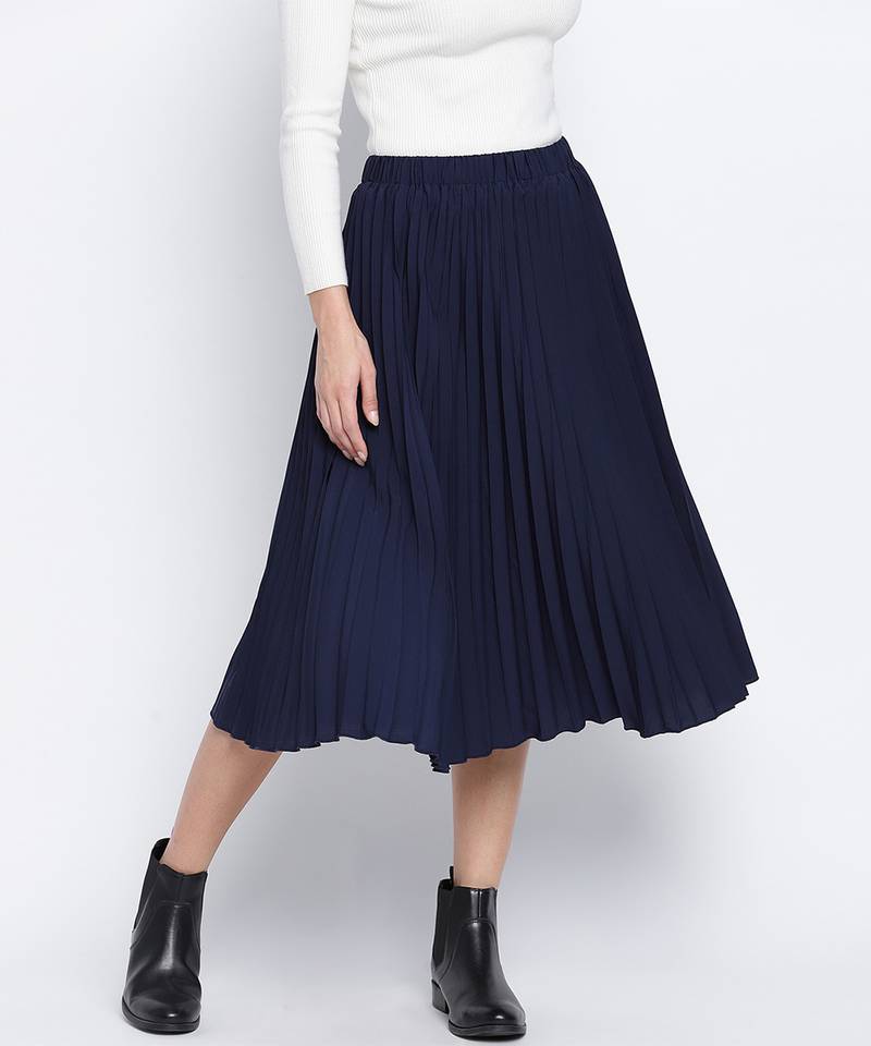 Blazed blue pleated women skirt