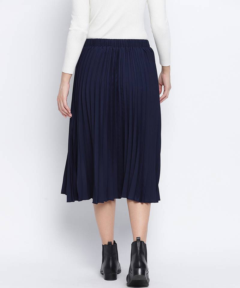 Blazed blue pleated women skirt