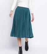 Sea green pleated women skirt