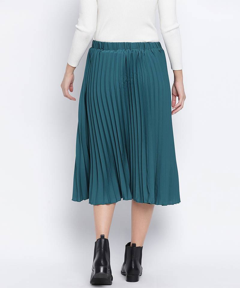 Sea green pleated women skirt