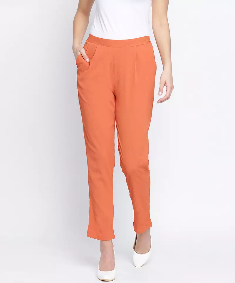 Ubanik solid brown women pants