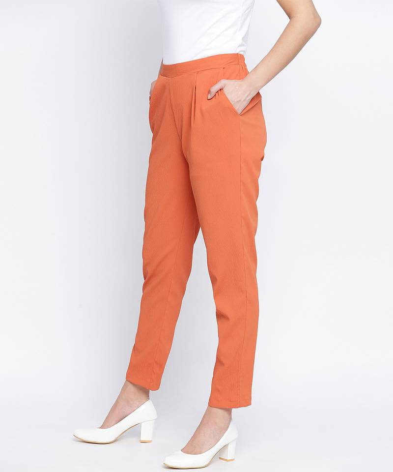 Ubanik solid brown women pants