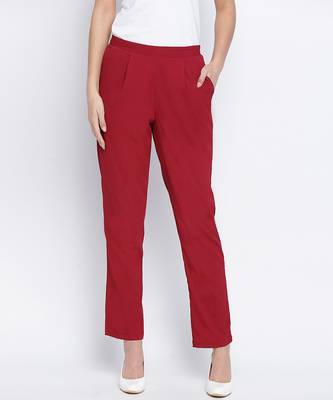 Zoric solid red women pant 1