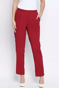 Zoric solid red women pant