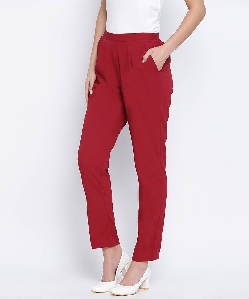 Zoric solid red women pant