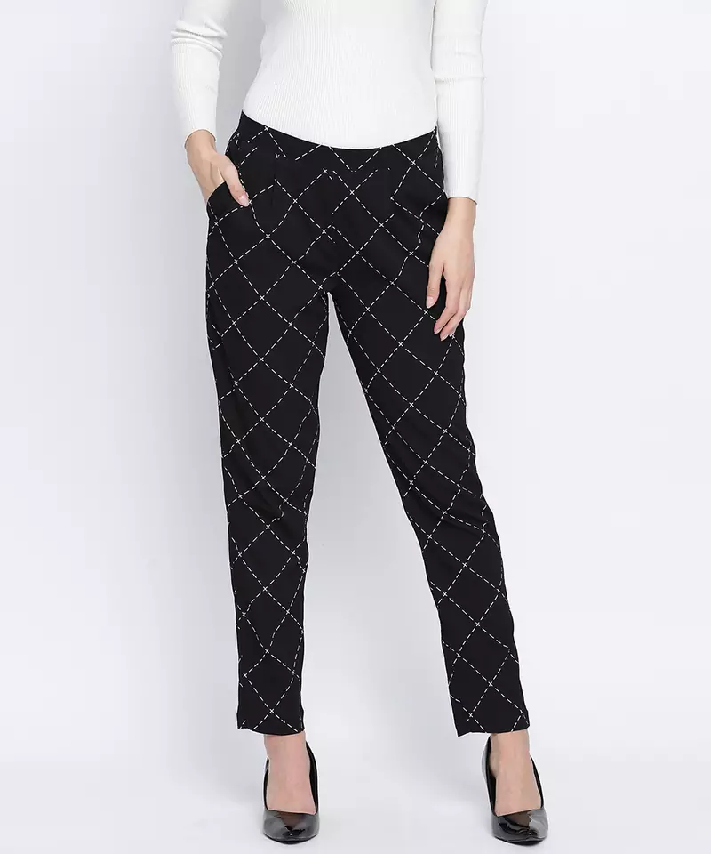 Blantic Black zig zag print women casual pant