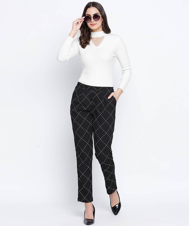 Blantic Black zig zag print women casual pant