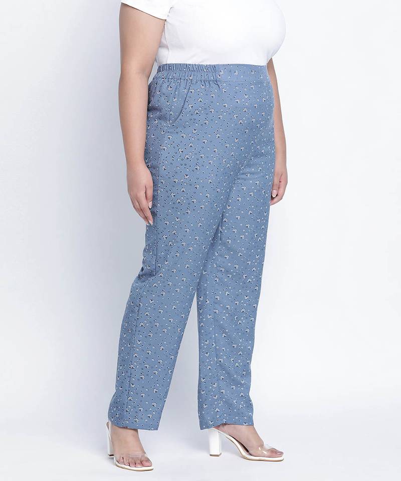 Lattic blue peinted plus size Elasticated pant