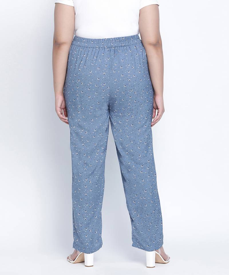 Lattic blue peinted plus size Elasticated pant