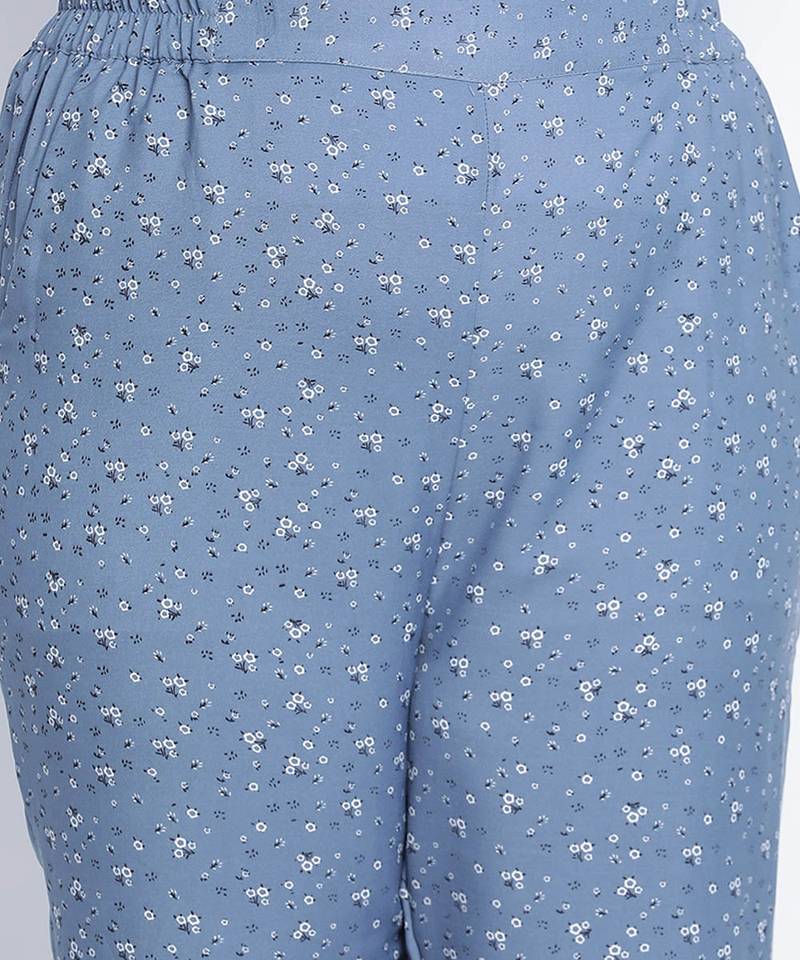 Lattic blue peinted plus size Elasticated pant
