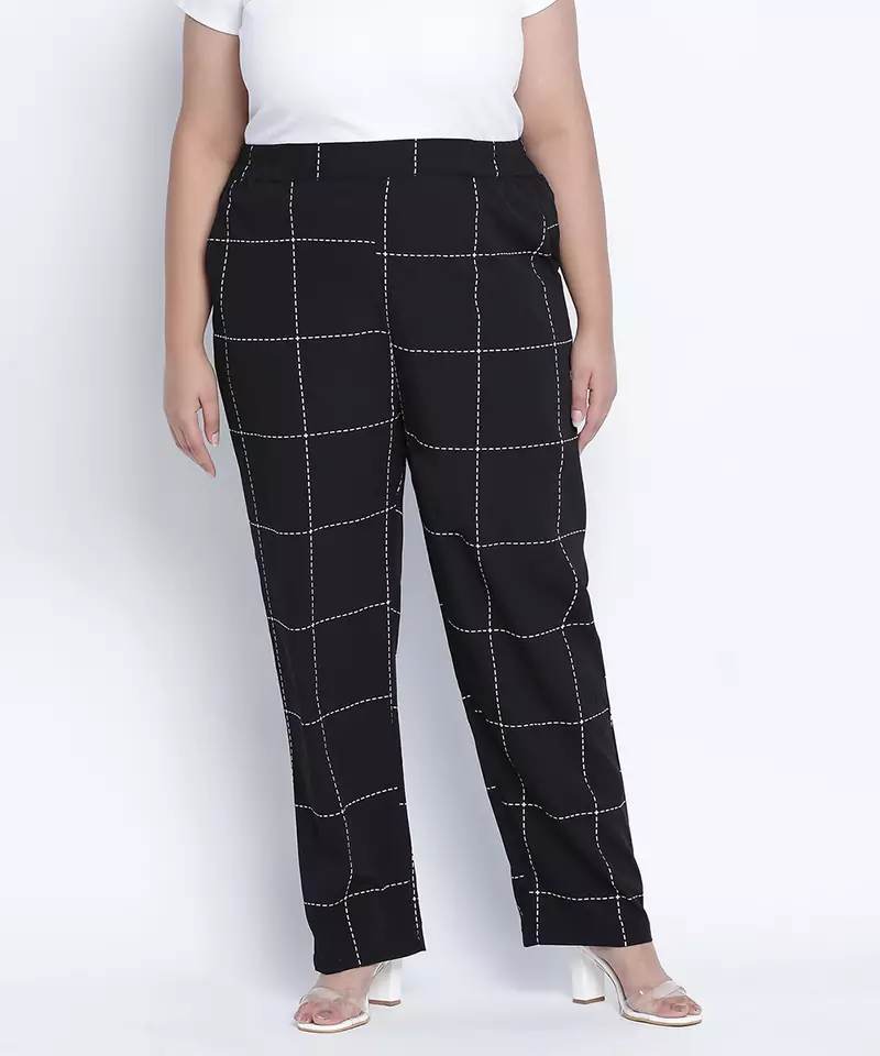 Quirky black check  plus size Elasticated pant