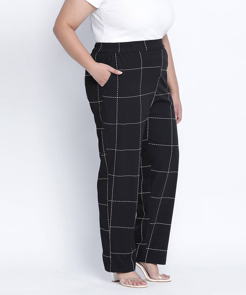 Quirky black check  plus size Elasticated pant