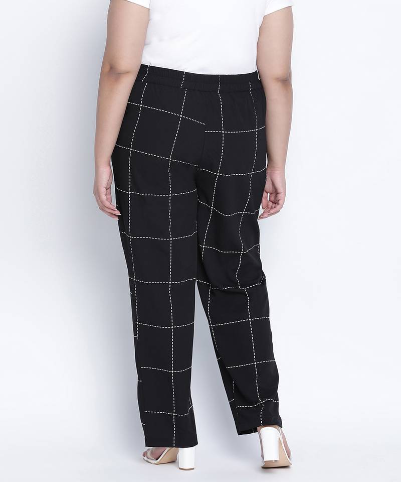 Quirky black check  plus size Elasticated pant