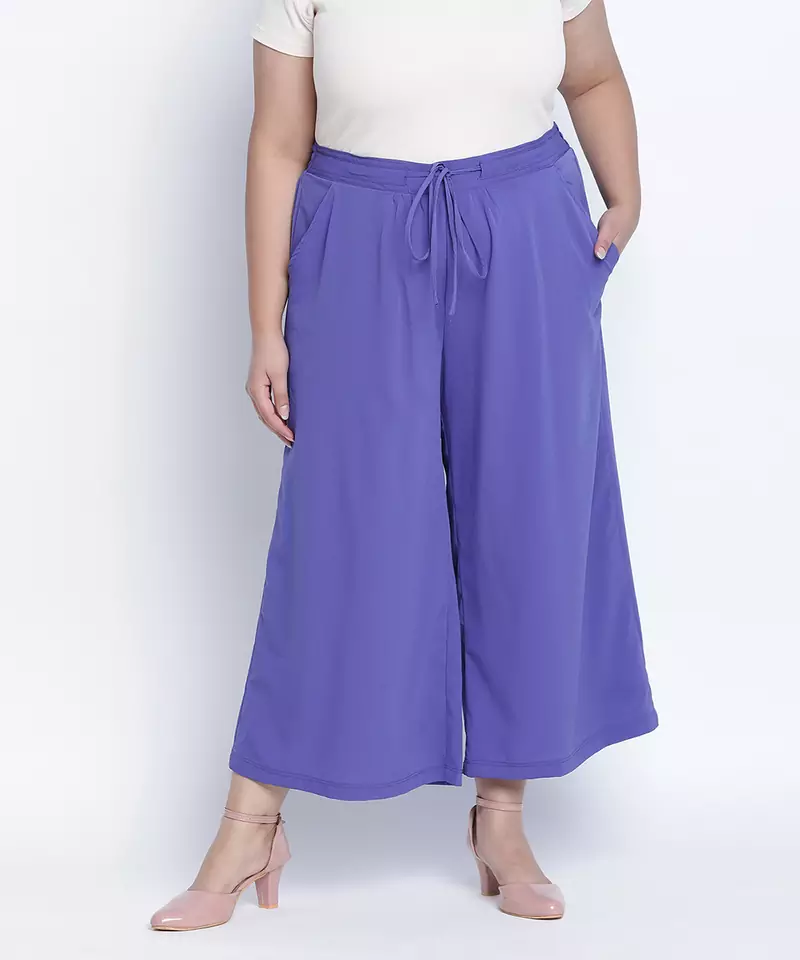 Sallic Solid blue plus size Elasticated pant