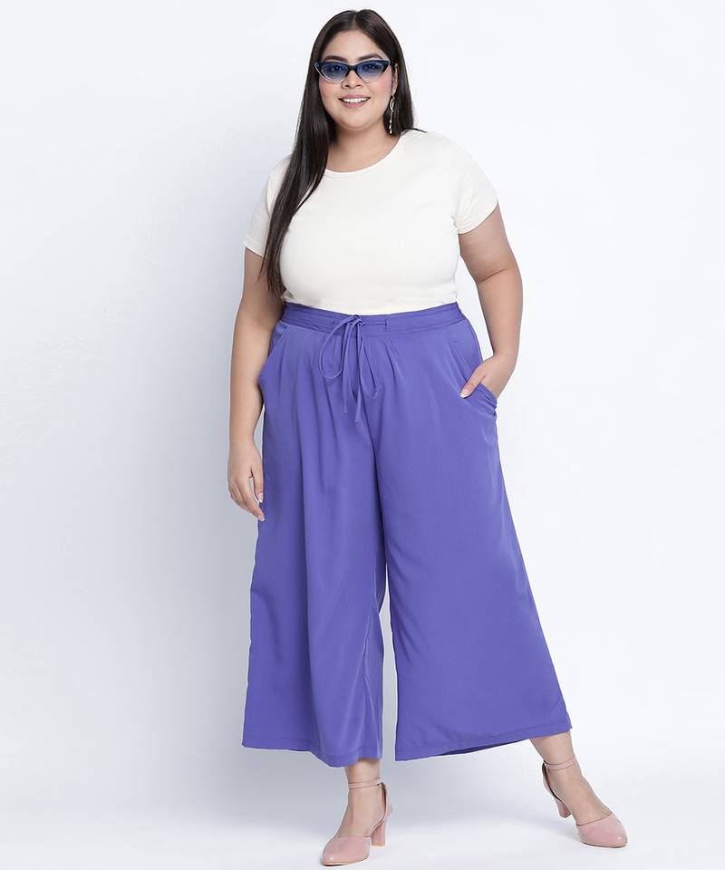Sallic Solid blue plus size Elasticated pant