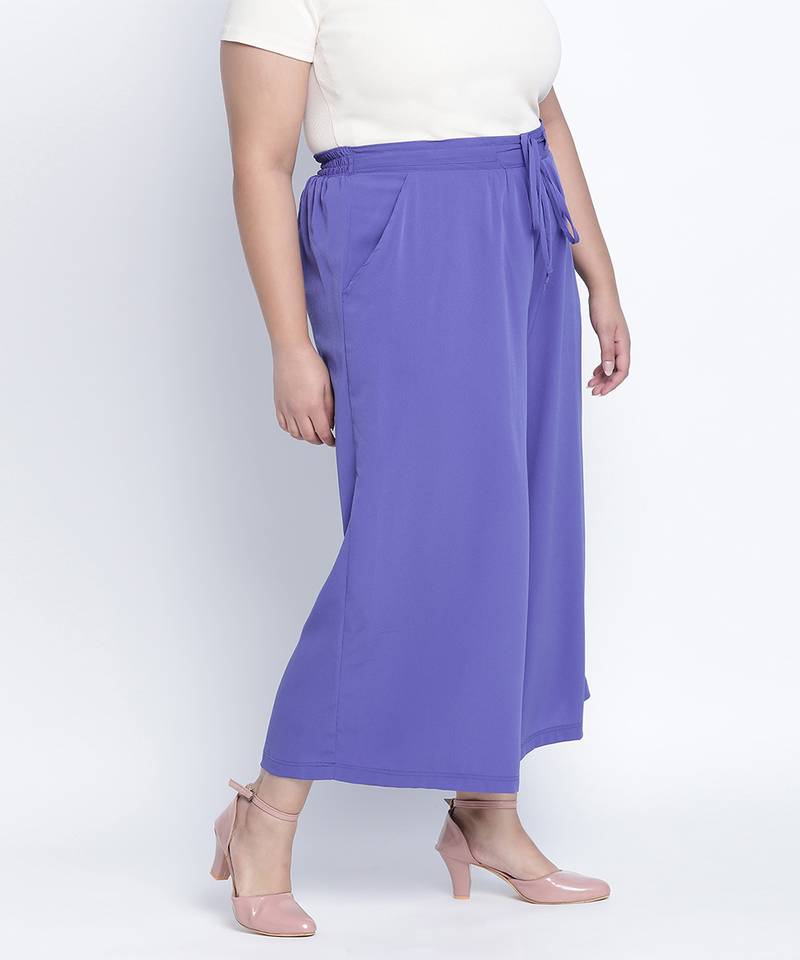 Sallic Solid blue plus size Elasticated pant