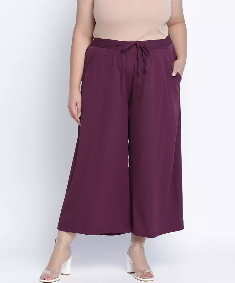 Windzour soild wine plus size Elasticated pant