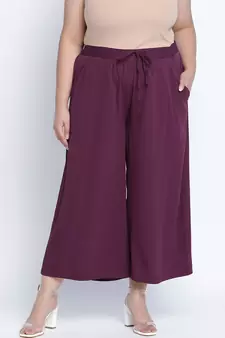 Windzour soild wine plus size Elasticated pant