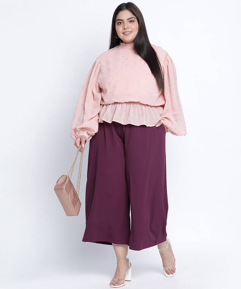 Windzour soild wine plus size Elasticated pant