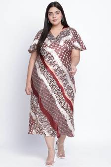 Chaste natural satin print women plus size dress