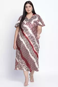 Chaste natural satin print women plus size dress