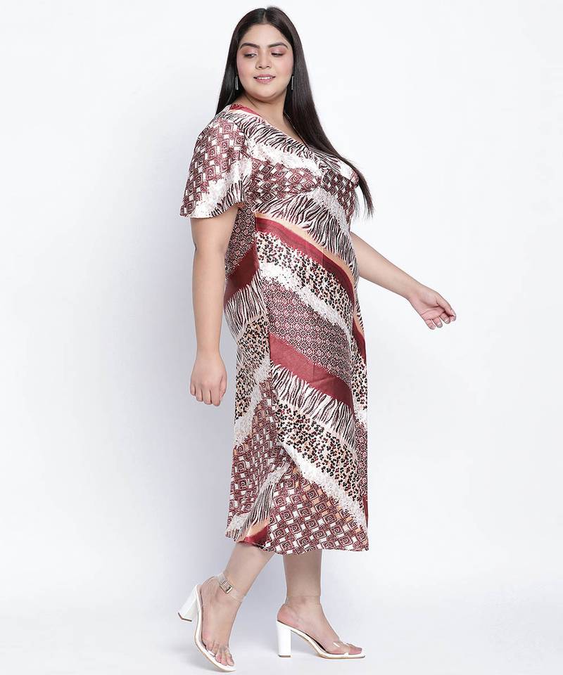 Chaste natural satin print women plus size dress