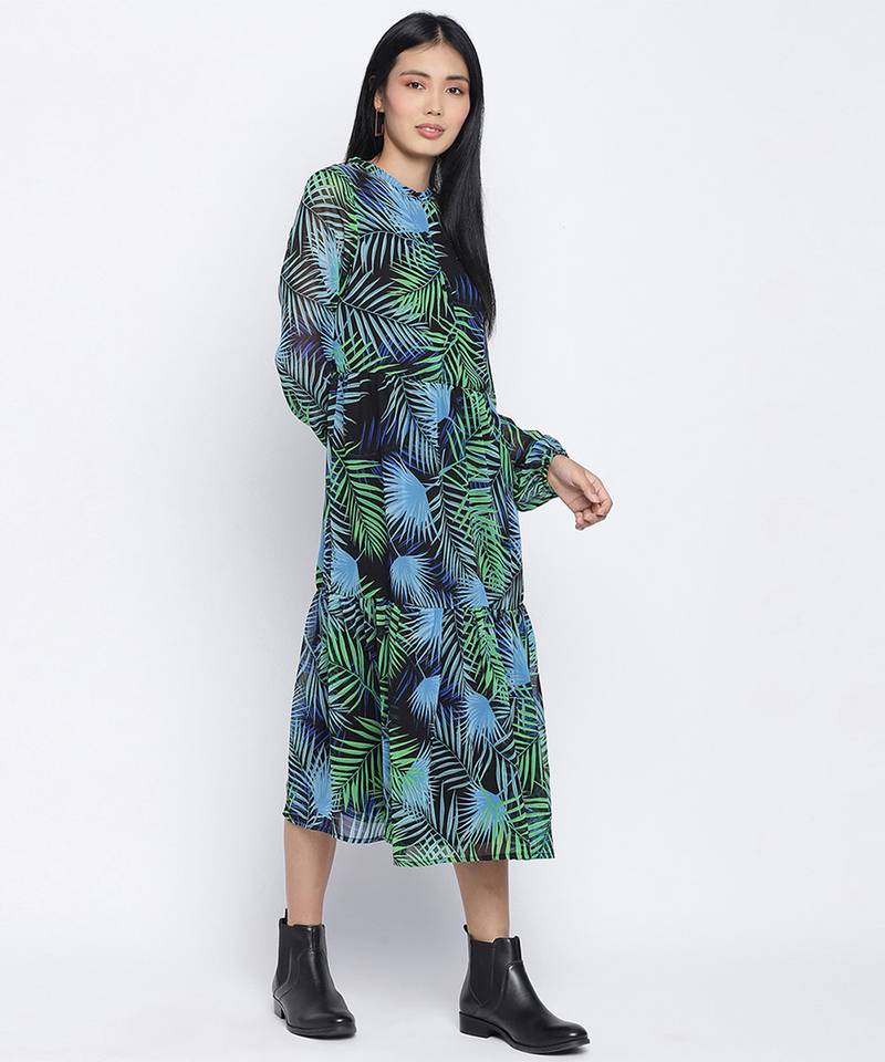 Winsomeness tropical print casual women dress