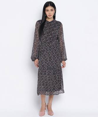 Flame black printed causal women dress 1