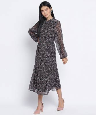 Flame black printed causal women dress 2