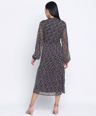 Flame black printed causal women dress 4